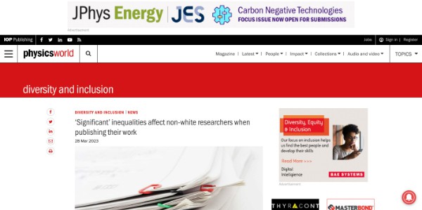 'Significant' inequalities affect non white researchers when publishing their work physicsworld.com
